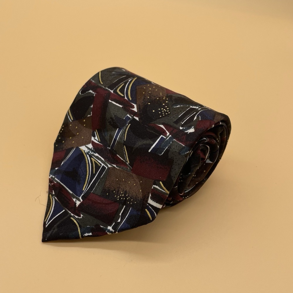 Azia Collection Tie Abstract Gold‎ Red Mens Polyester Necktie USA Work Formal